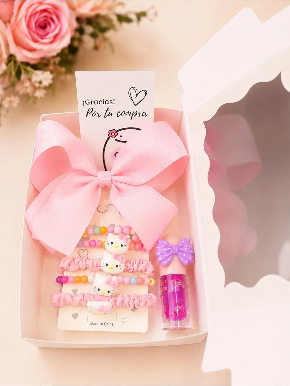 Kids Pink Bow Hair Accessory Set with Charms